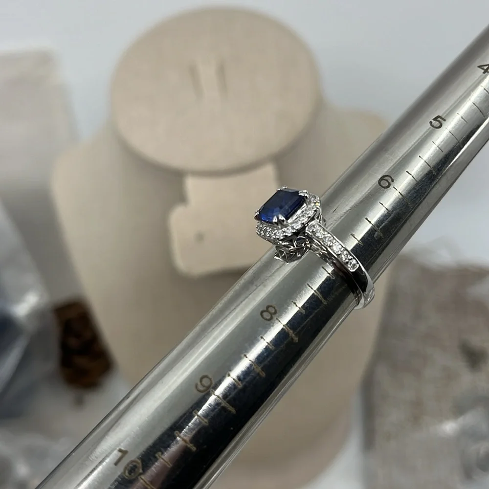 Sterling Silver 925 ๐ Blue Sapphire CZ Halo Ring - Size 7 - Picture 17 of 17
